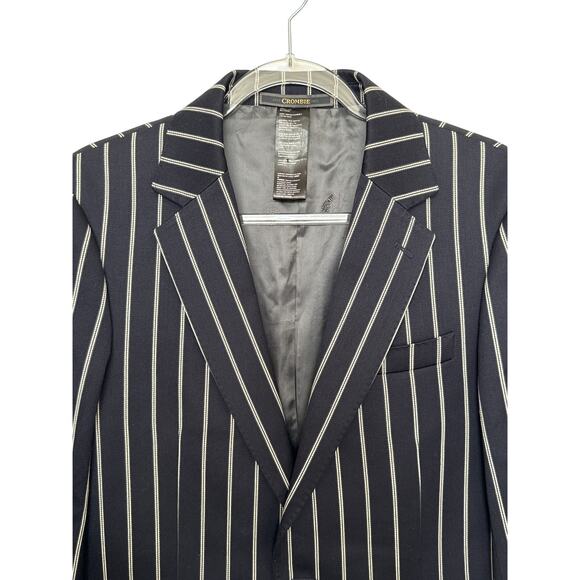 Crombie 2000s Navy Pinstripe Wool Blazer Preppy Chic 38R - Picture 2 of 12